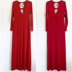 Nasty Gal Long Sleeve Cut Out Red Dress